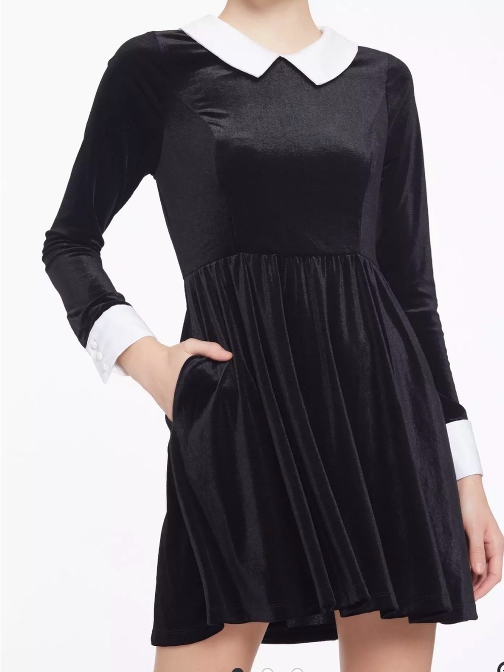 NWT Hot Topic Black Velvet Cuffs & Collar Cosplay Long-Sleeve Dress Size Small